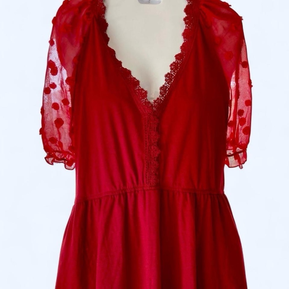 Missky Red Lace Babydoll top with sheer sleeves 2X NWT